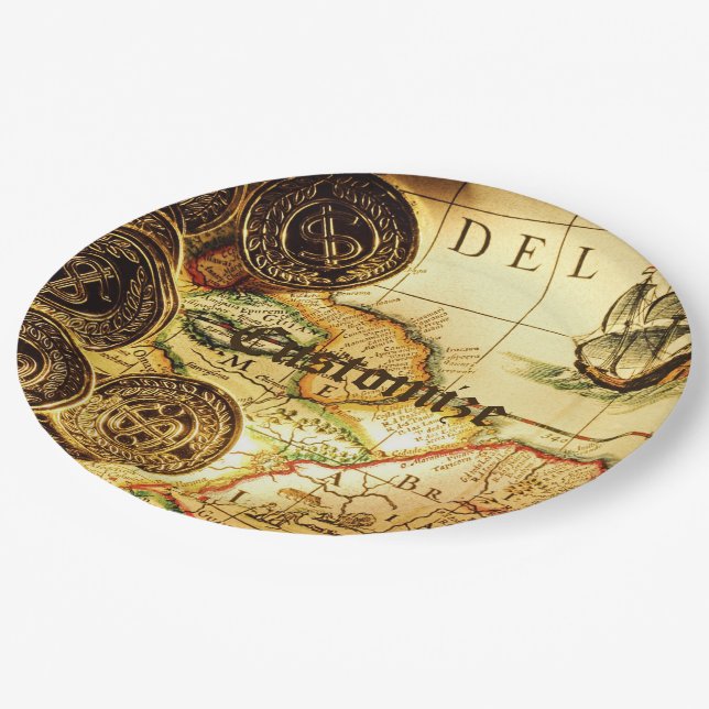 Pirates Gold Treasure Map Paper Plate (Angled)