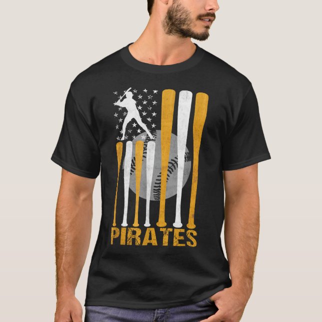 Pirates Maryland American Flag Baseball Weathered T-Shirt (Front)