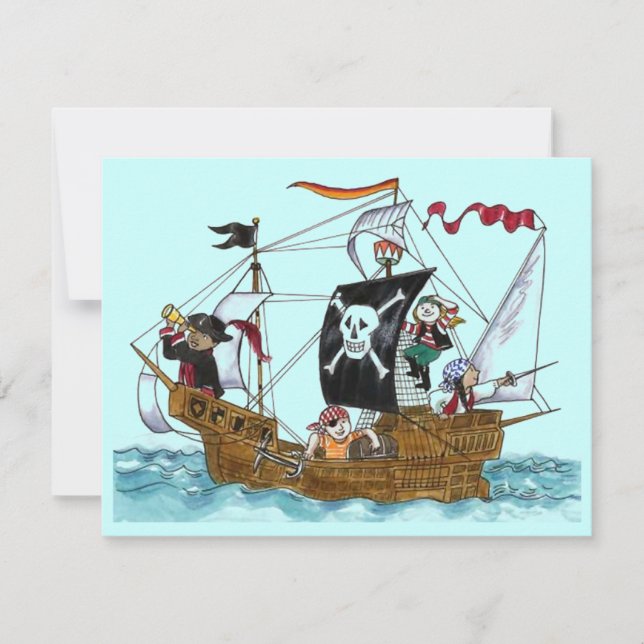 PIRATES PARTY THEME SHIP SAILS JR FLAG INVITATION (Front)