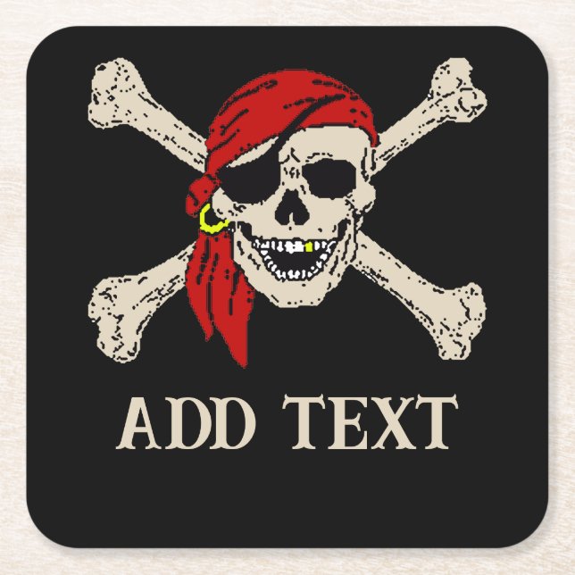 Pirates Skull Coaster, add text, Square Paper Coaster (Front)