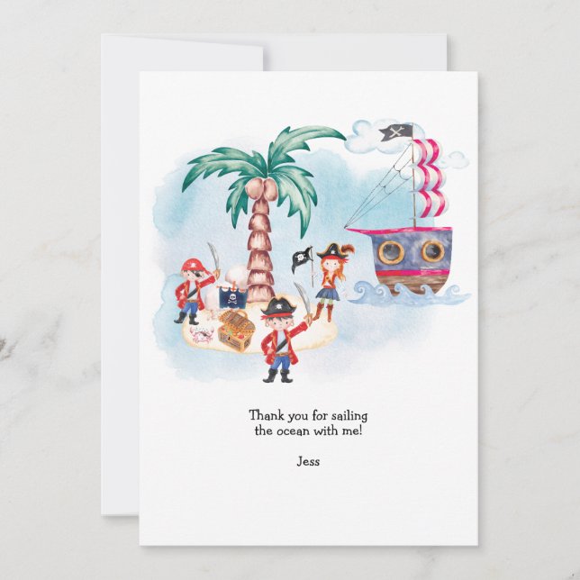 Pirates Treasure Hunt Map Kids Boy Birthday  Thank You Card (Front)