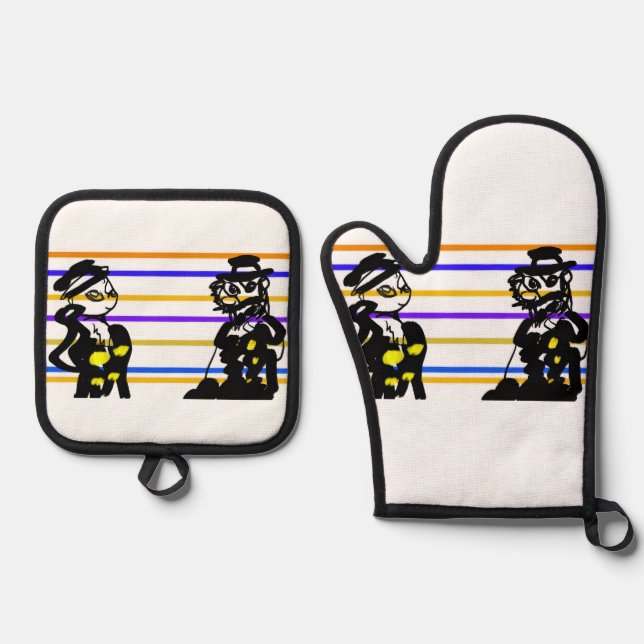 Pirates wedding  oven mitt & pot holder set (Front)