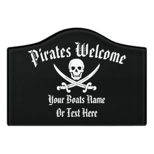 Pirates welcome jolly roger skull door sign