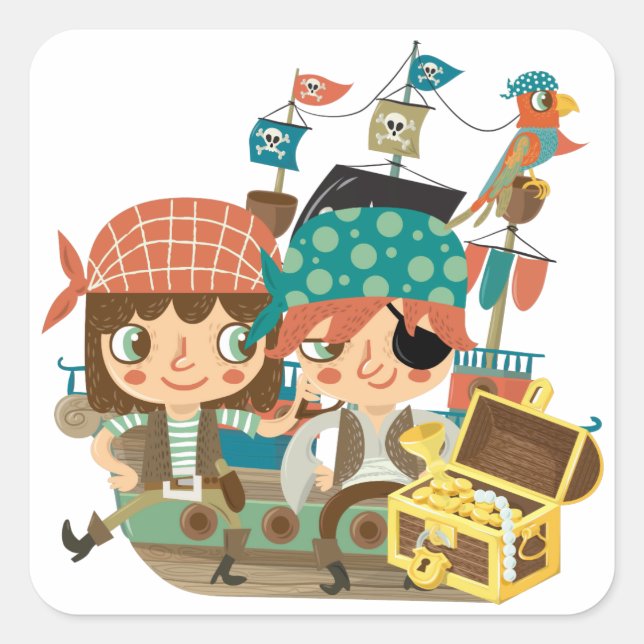 Pirates With Treasure Square Sticker (Front)
