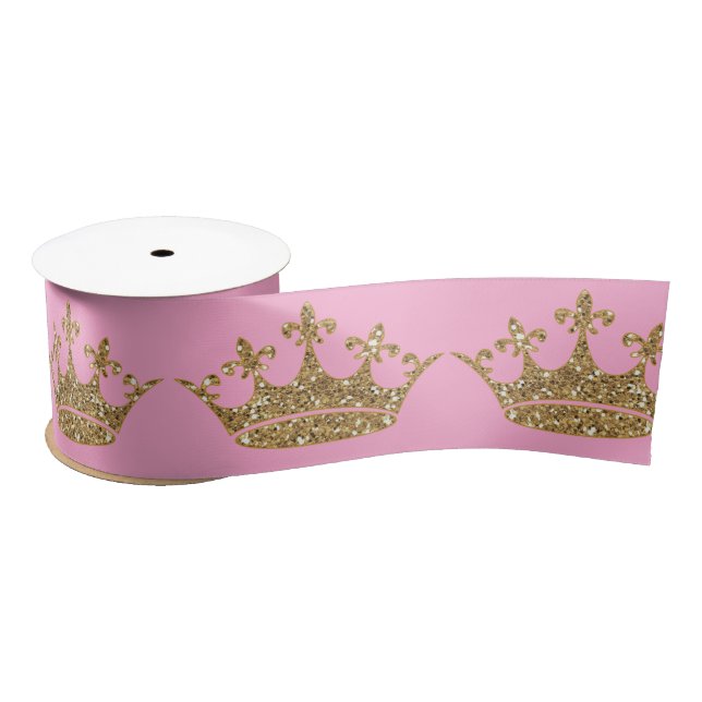 Pirincess crown gold Satin Ribbon Spool Pink Bow (Spool)