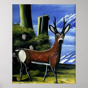 Pirosmani - Roe Deer with a Landscape Background Poster