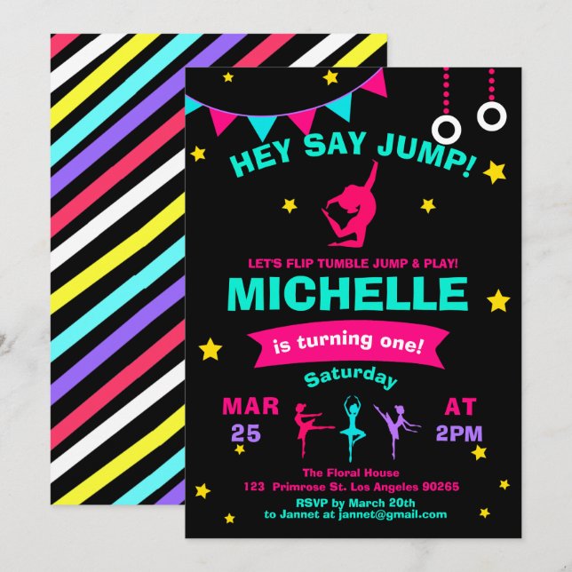 Pirouette Cute Ballerina Gymnastics Girls Birthday Invitation (Front/Back)