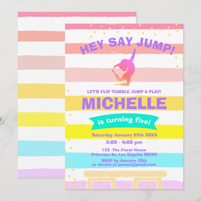 Pirouette Rainbow Ballerina Gymnastics Birthday Invitation (Front/Back)