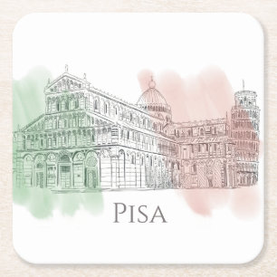 Pisa Italy Basilica and Tower Italy Flag Colours Square Paper Coaster