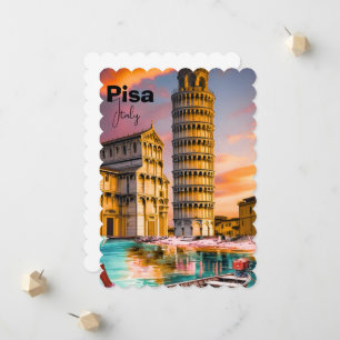 Pisa Italy Travel Postcard, Pisa Travel Art Postca Announcement