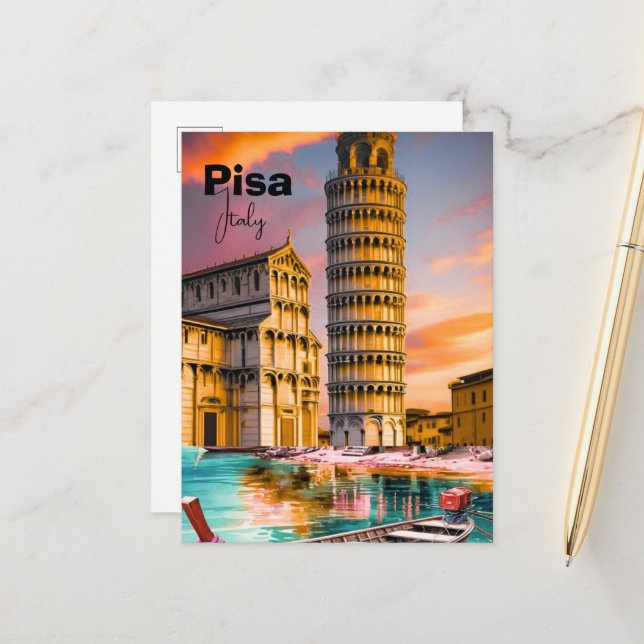 Pisa Italy Travel Postcard, Pisa Travel Art Postca Announcement Postcard (Front/Back In Situ)