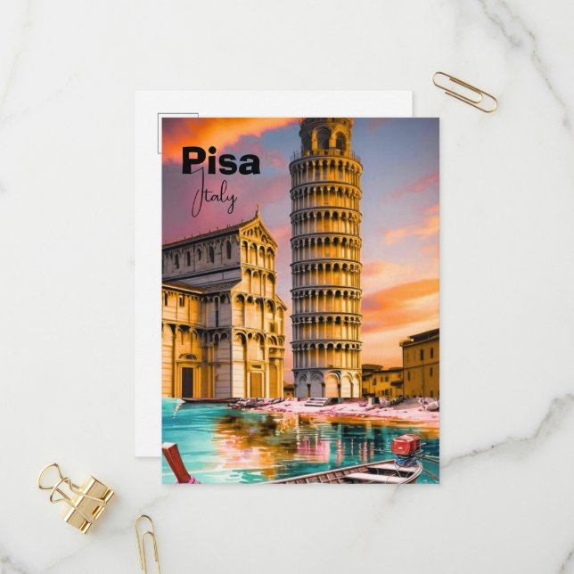 Pisa Italy Travel Postcard, Pisa Travel Art Postca Invitation Postcard (Front/Back In Situ)