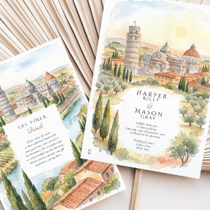 Pisa Italy Watercolor Leaning Tower Wedding Invitation