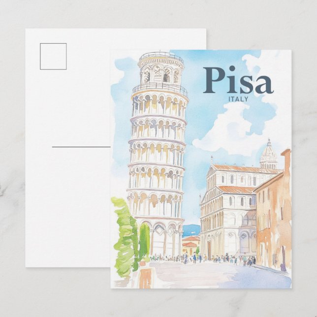 Pisa Italy Watercolor Painting Travel Postcard (Front/Back)