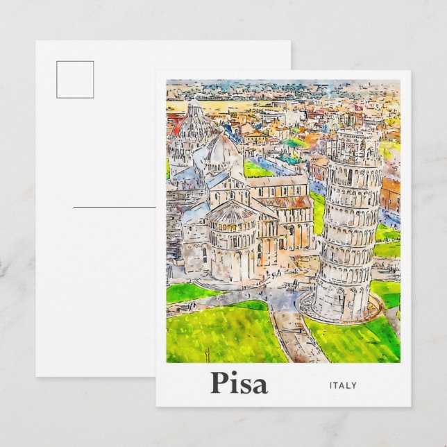 Pisa Italy Watercolor Sketch Hand Drawn Postcard (Front/Back)