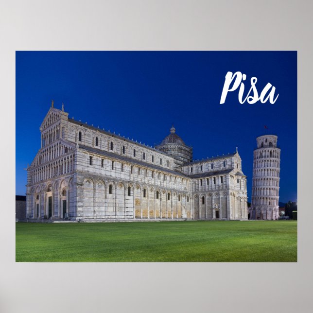 Pisa Leaning Tower Night Panorama Italy Gift Poster (Front)