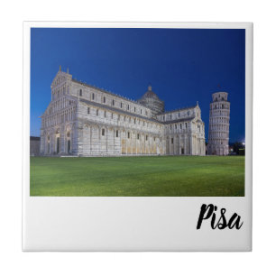 Pisa Leaning Tower Night Panorama Italy Gift Tile