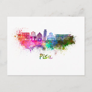 Pisa skyline in watercolor postcard