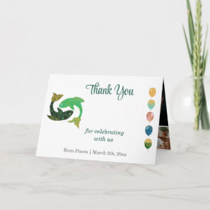 Pisces 1st Birthday Gold & Photo Thank You Card