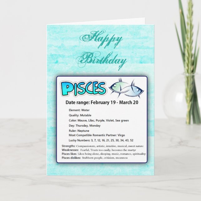 Pisces Astrological Horoscope Zodiac Birthday Card (Front)