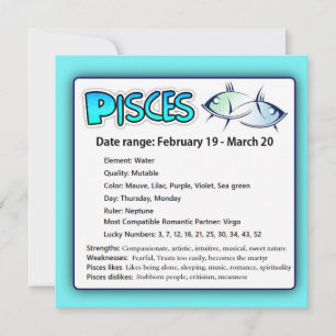 Pisces Astrological Horoscope Zodiac  Card