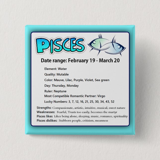 Pisces Astrological Horoscope Zodiac Magnet 15 Cm Square Badge (Front)