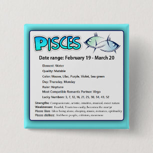 Pisces Astrological Horoscope Zodiac Magnet 15 Cm Square Badge