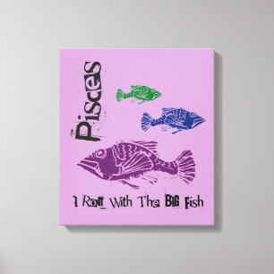 Pisces Big Fish Wrapped Canvas Art Print (Purple)
