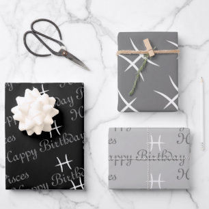 Pisces Birthday Grey Wrapping Paper Sheet