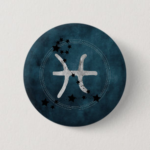 Pisces black & silver zodiac constellation stars 6 cm round badge