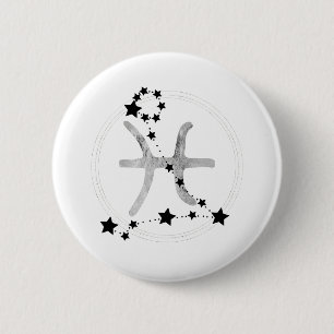 Pisces black & silver zodiac constellation stars 6 cm round badge