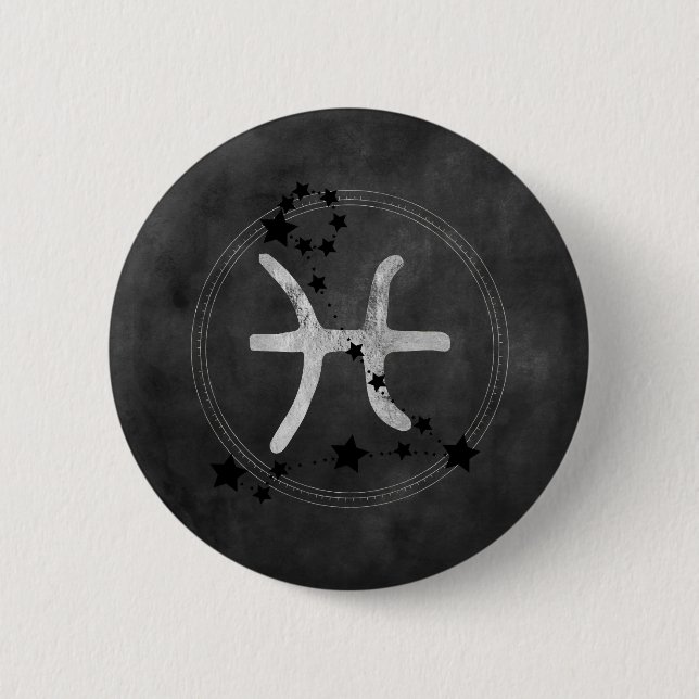 Pisces black & silver zodiac constellation stars  6 cm round badge (Front)