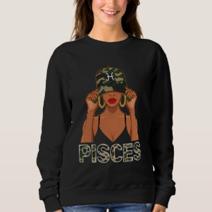 Pisces Black Woman Queen Cap Zodiac African Afro C Sweatshirt