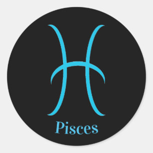 Pisces Black Zodiac Symbol Classic Round Sticker