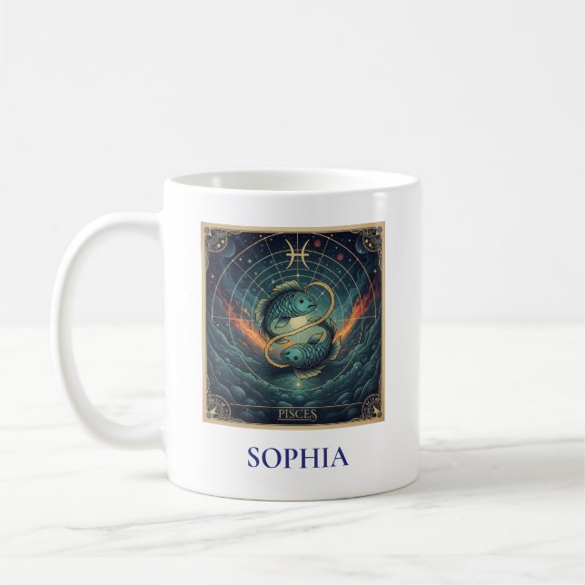 Pisces Blue Celestial Zodiac Coffee Mug (Left)
