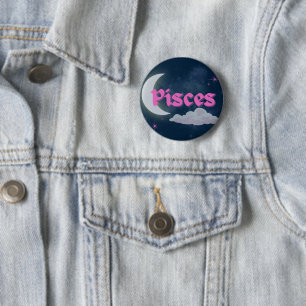 Pisces Celestial Aesthetic Moon Cloud Stars Design 6 Cm Round Badge