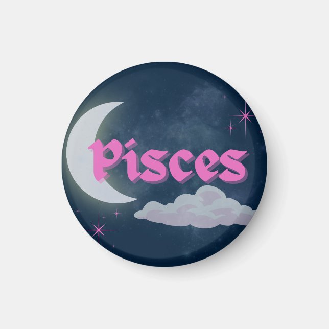 Pisces Celestial Aesthetic Moon Cloud Stars Design Magnet (Front)