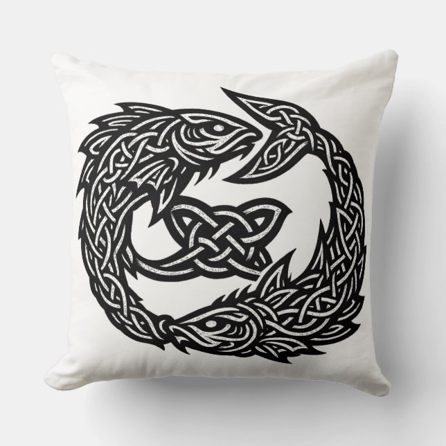 Pisces Celtic Twin‑Current Sigil | BurnsInHell Ink Cushion (Front)