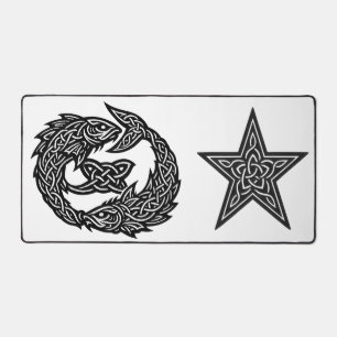 Pisces Celtic Twin‑Current Sigil BurnsInHell Ink Desk Mat