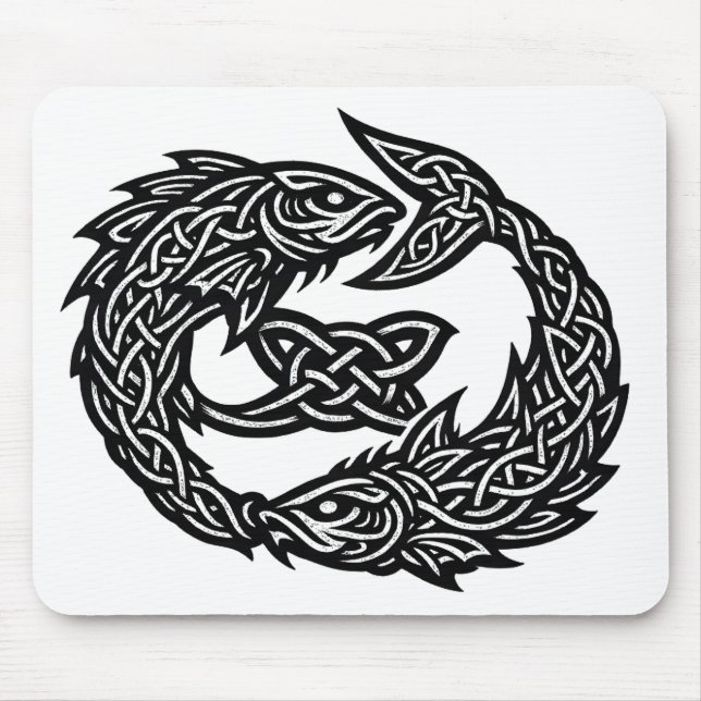 Pisces Celtic Twin‑Current Sigil | BurnsInHell Ink Mouse Mat (Front)