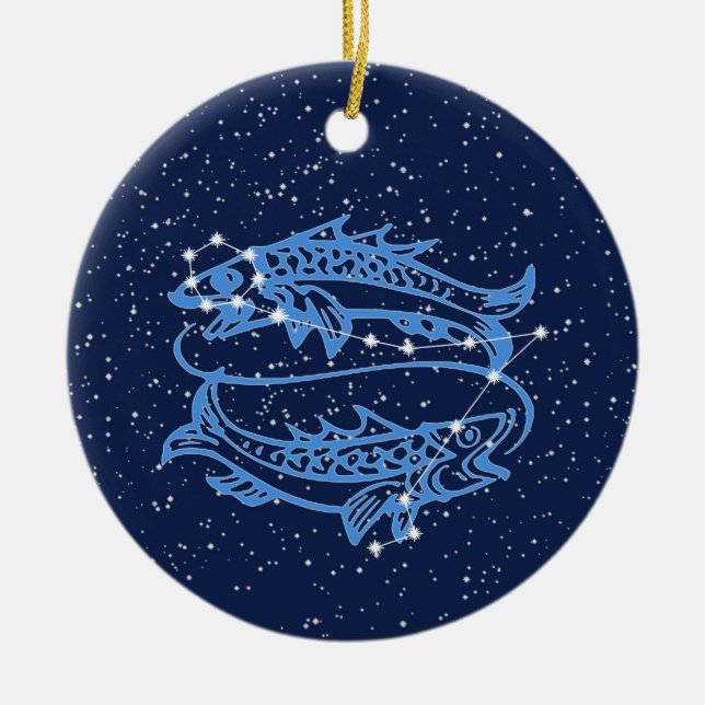Pisces Constellation and Zodiac Sign with Stars Ceramic Tree Decoration (Front)