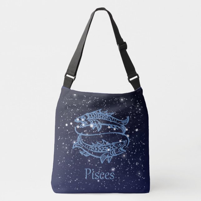 Pisces Constellation and Zodiac Sign with Stars Crossbody Bag (Front)