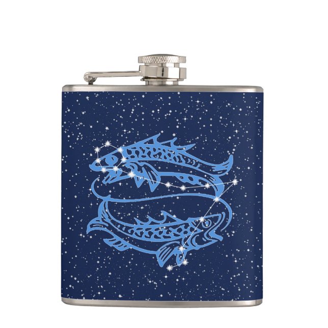 Pisces Constellation and Zodiac Sign with Stars Hip Flask (Front)