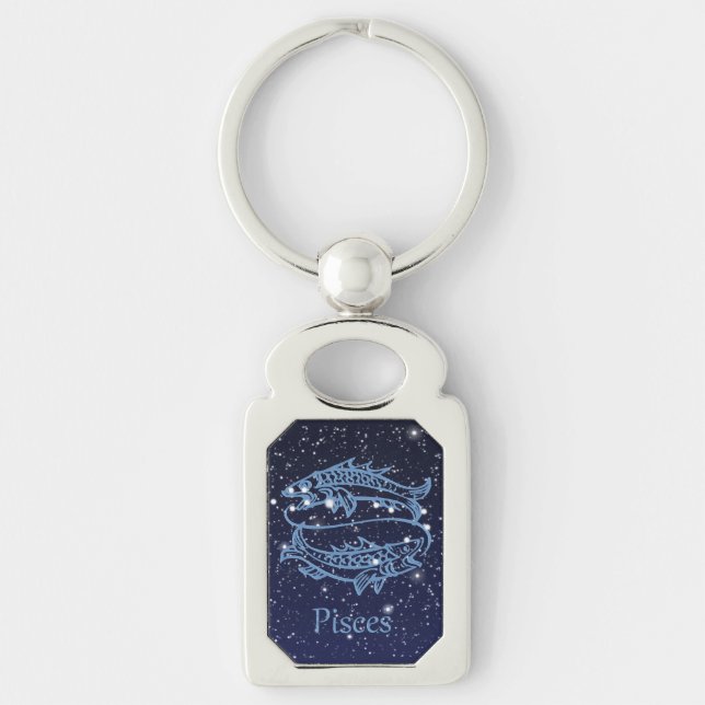 Pisces Constellation and Zodiac Sign with Stars Key Ring (Front)