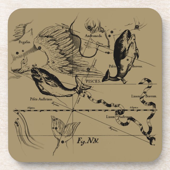 Pisces Constellation Hevelius 1690 Decor Coaster (Front)
