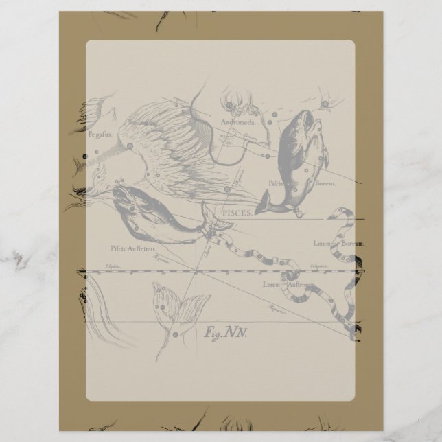 Pisces Constellation Hevelius 1690 on Taupe (Front)