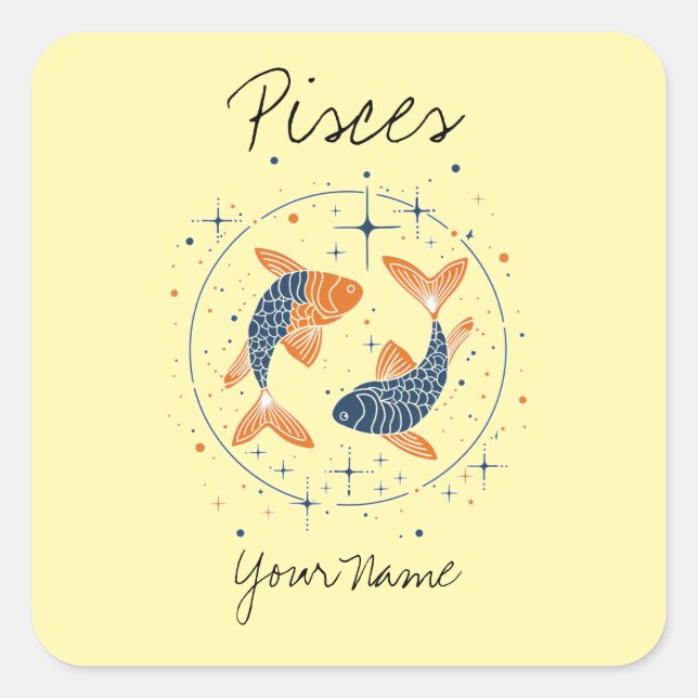 Pisces Constellation Line Art Square Sticker (Front)