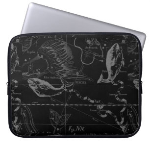 Pisces Constellation Map Hevelius 1690 on Black Laptop Sleeve