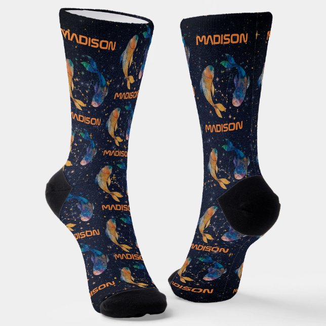 Pisces Constellation Zodiac Watercolor Star Galaxy Socks (Angled)