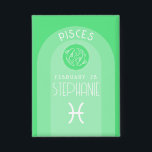 Pisces Custom Birthday Zodiac - Modern Design<br><div class="desc">Personalise this button with a birthdate and name. A custom design with the zodiac sign - Pisces - plus personality traits, information and constellation. Personalise this birthday candle with a birthdate and name. A custom birthday design with the zodiac sign - Pisces - plus personality traits, information and constellation. A...</div>
